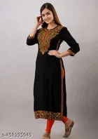 Embroidered Kurta Set with Solid Print for Women 