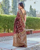 Banarasi Silk Printed Saree for Women, Maroon 