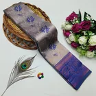 Dola Silk Zari Woven Saree for Women, Beige & Blue 