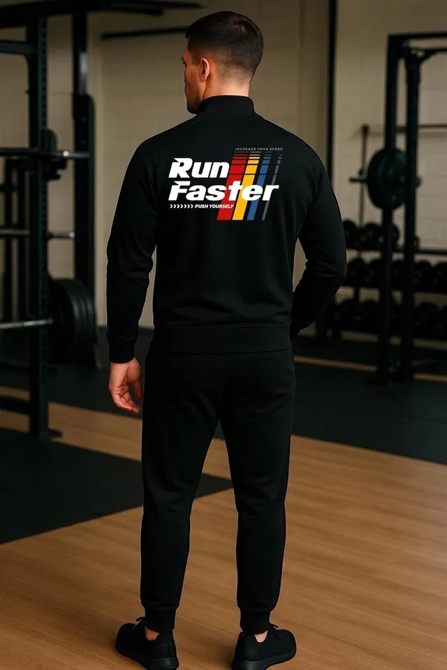 Polyester Printed Tracksuit for Men, Black (S)