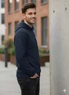 Fleece Printed Hoodie for Men, Dark Blue 