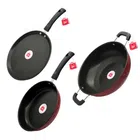 Non Stick Fry Pan with Tawa & Kadhai Combo (Maroon, Set of 3)