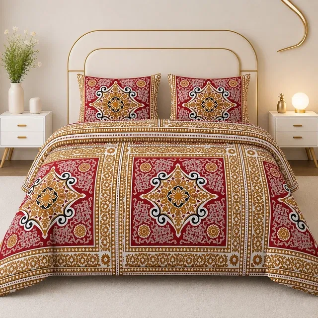 सिंपल होम डमास्क डबल बेडशीट लाल 82x88inch