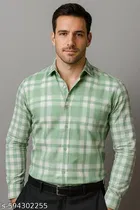 Cotton Blend Checked Shirt for Men, L-Green 