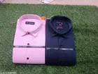 Cotton Blend Solid Shirts for Men, Pink & Blue, Pack of 2 