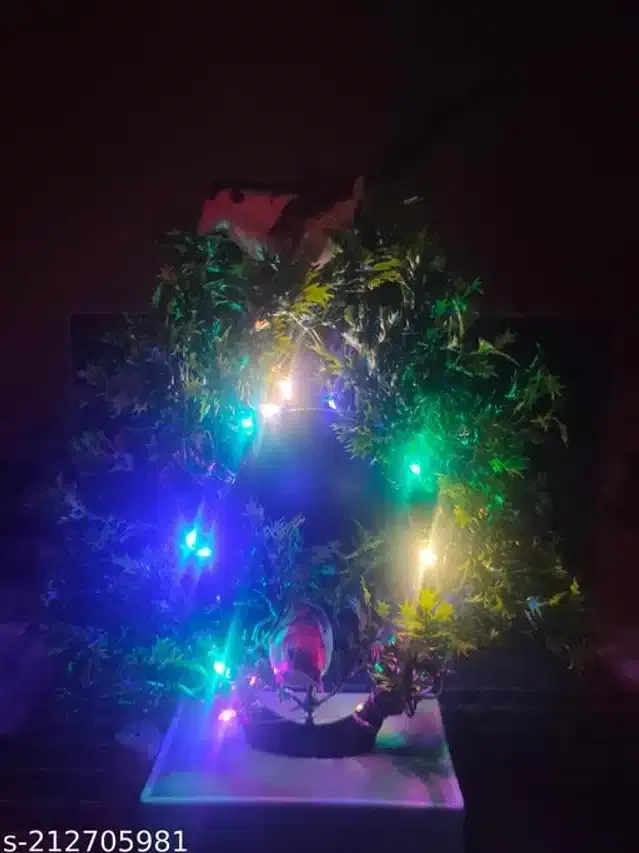 Artificial Bonsai Plant with Sparrow & Light (Multicolor, 12 inches)