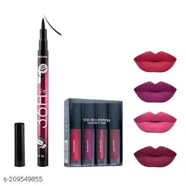 4 Pcs Liquid Lipstick with Eyeliner (Set of 2)