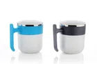 Plastic Multipurpose Mug with Lid (Blue & Black, 350 ml) (Pack of 2)