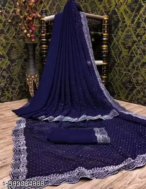 Georgette Saree for Women, Blue (5.5 M)