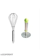 Stainless Steel Egg Beater with Masher (Silver, Set of 2)