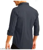 Cotton Blend Solid Shirt for Men, D-Grey 