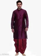 Dupion Silk Solid Kurta with Dhoti for Men 