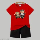 Cotton Blend Printed Clothing Set for Boys, Red 