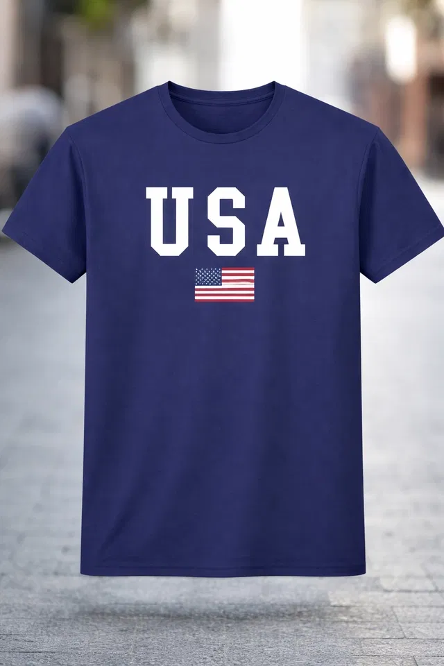 Chest Print Polyester T-Shirts for Men ,Navy Blue (XL)