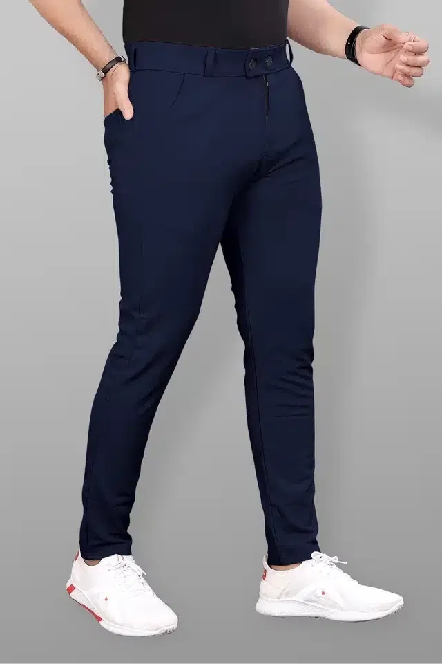 Lycra Blend Trouser for Men (Navy Blue, 36)