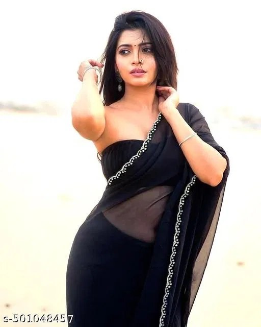 Chinnon Solid Saree For Women, Black
