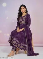 Embroidered Art Silk Gown Kurta Set for Women 