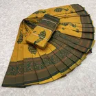 Litchi Silk Zari Embroidered Saree for Women, Yellow 