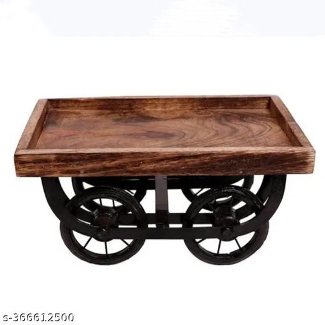 Wooden Hand Pull Cart Showpiece (Brown)