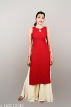 Crepe Solid Kurti with Palazzo for Women (Maroon & White, XS)