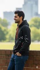 Fleece Printed Hoodie for Men, Black 