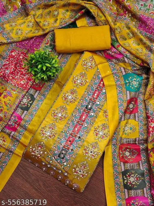 Printed Patiala Suits (Yellow, 7.05 meter (4XL)) (Yellow, 6.45 meter for Women (XL)