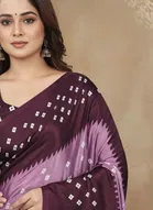 Art Silk Printed Saree for Women, Purple 