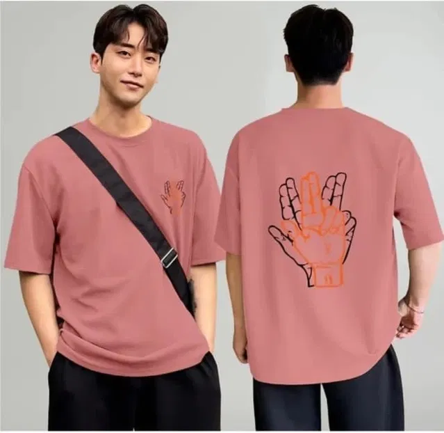 Round Neck Printed T-Shirt for Men (Peach, L)