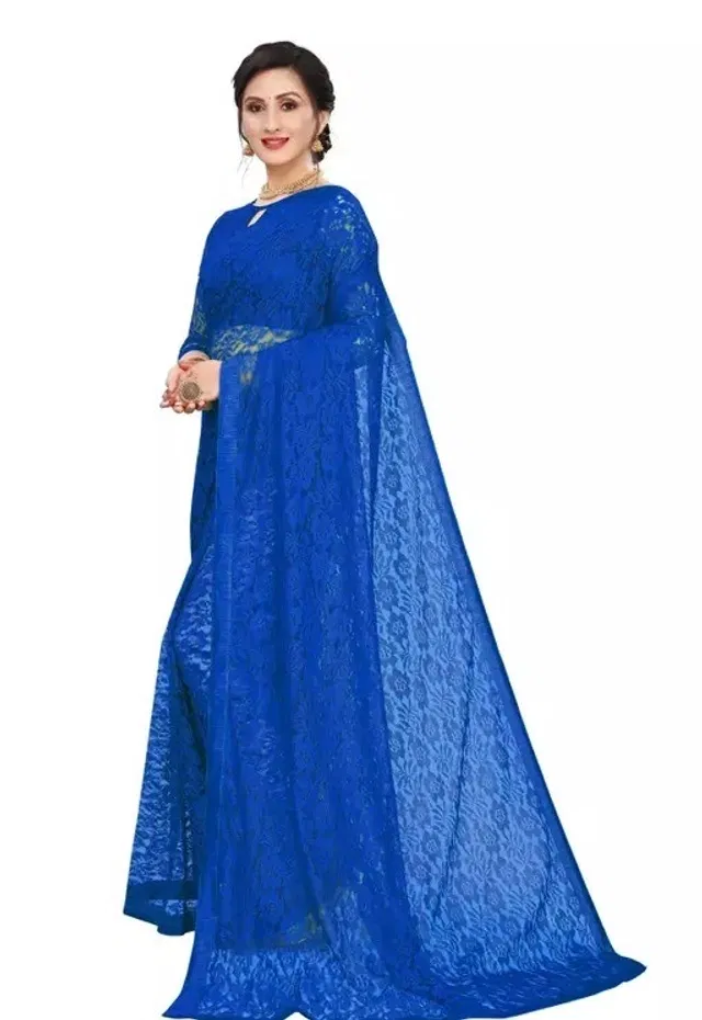 Net Floral Saree for Women (Blue, 6.3 m)