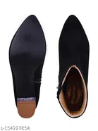 Shoetopia Solid Suede Block Heeled Boots Black 