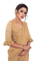 Net Solid Saree for Women 