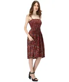 Poly Crepe Dress for Women (Red, M)