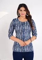 Rayon Printed Short Kurti for Women, Blue 