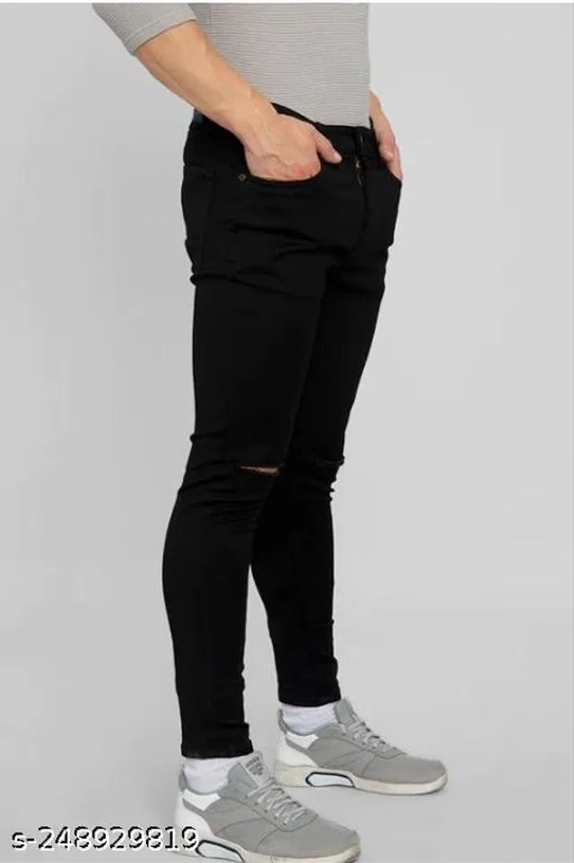 Denim Slim Fit Jeans for Men (Black, 34)