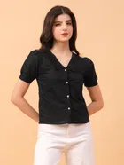Cotton Blend Solid Top for Women (Black, M)