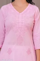 Cotton Chikankari Kurti for Women, Pink 