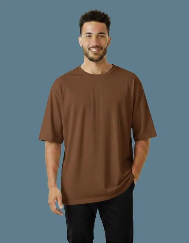 Cotton Blend Round Neck T-shirt for Men, Brown (L)