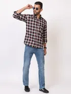 Cotton Blend Checkered Shirt for Men, Maroon 