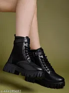 Shoetopia Solid Airmix Heeled Boots Black 