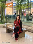 Georgette Embroidered Kurta & Paint & Dupatta Set For Womens, Black 