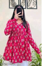 Rayon Printed Short Kurti for Women, Pink 
