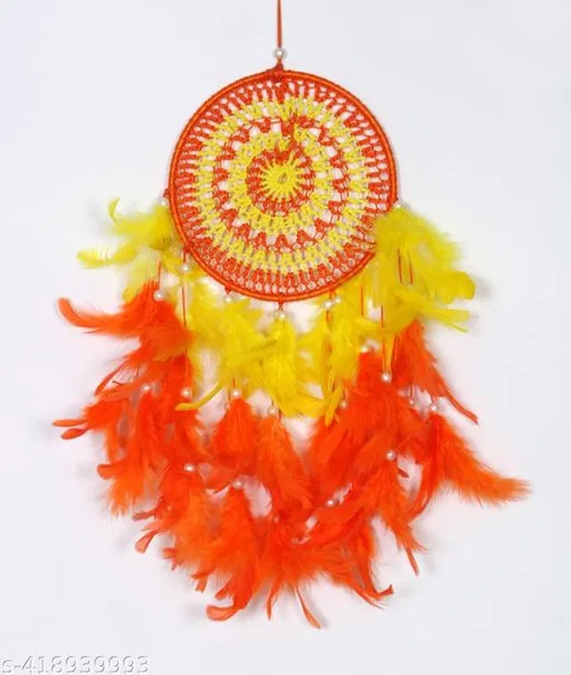 Feather Wall Hanging Dream Catcher (Yellow & Orange)