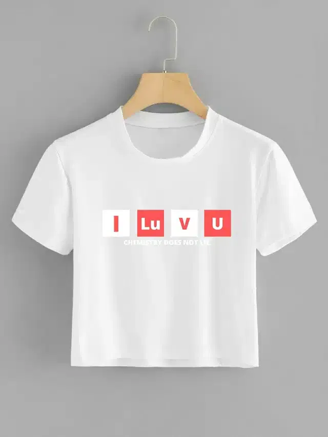 Printed Crop T-shirt for Women (White, L)