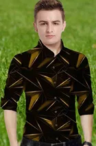 Lycra Printed Shirt For Men, Yellow 