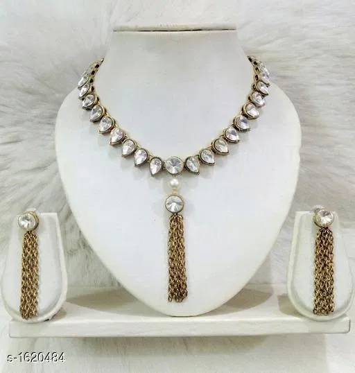 Women'S Alloy Gold Plated Jewellery Set, White