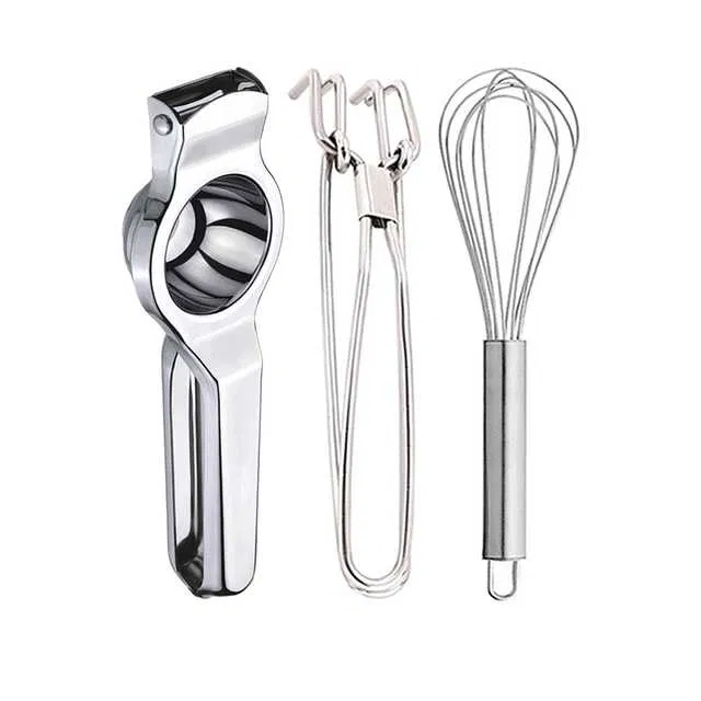 Oc9 Stainless Steel Lemon Squeezer & Pakkad & Egg Whisk Kitchen Tool Set (O-17)