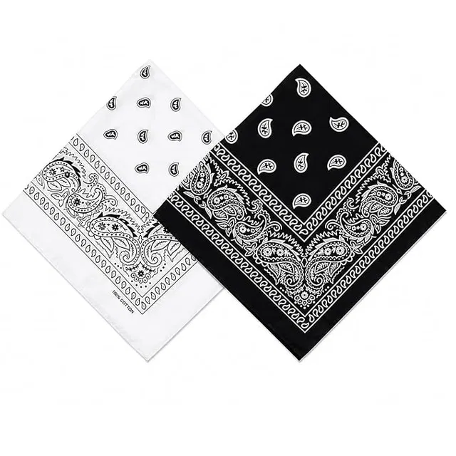 Printed Cotton Handkerchiefs for Men, Black & White, Pack of 2