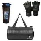 PU Leather Gym Bag with Gloves & Shaker Bottle 
