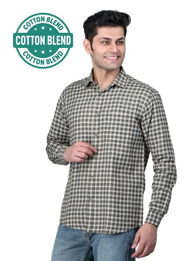 Cotton Blend Full Sleeves Chequered Shirt for Men (Brown, M)