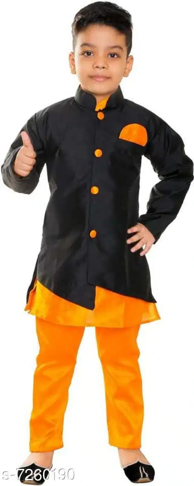 Sherwani Set for Boys (Black & Orange, 1-2 Years)